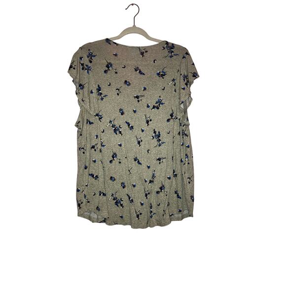 Liz Claiborne Grey Blue Floral Flutter Sleeve Stretch Knit Top Size 1X - Picture 5 of 6